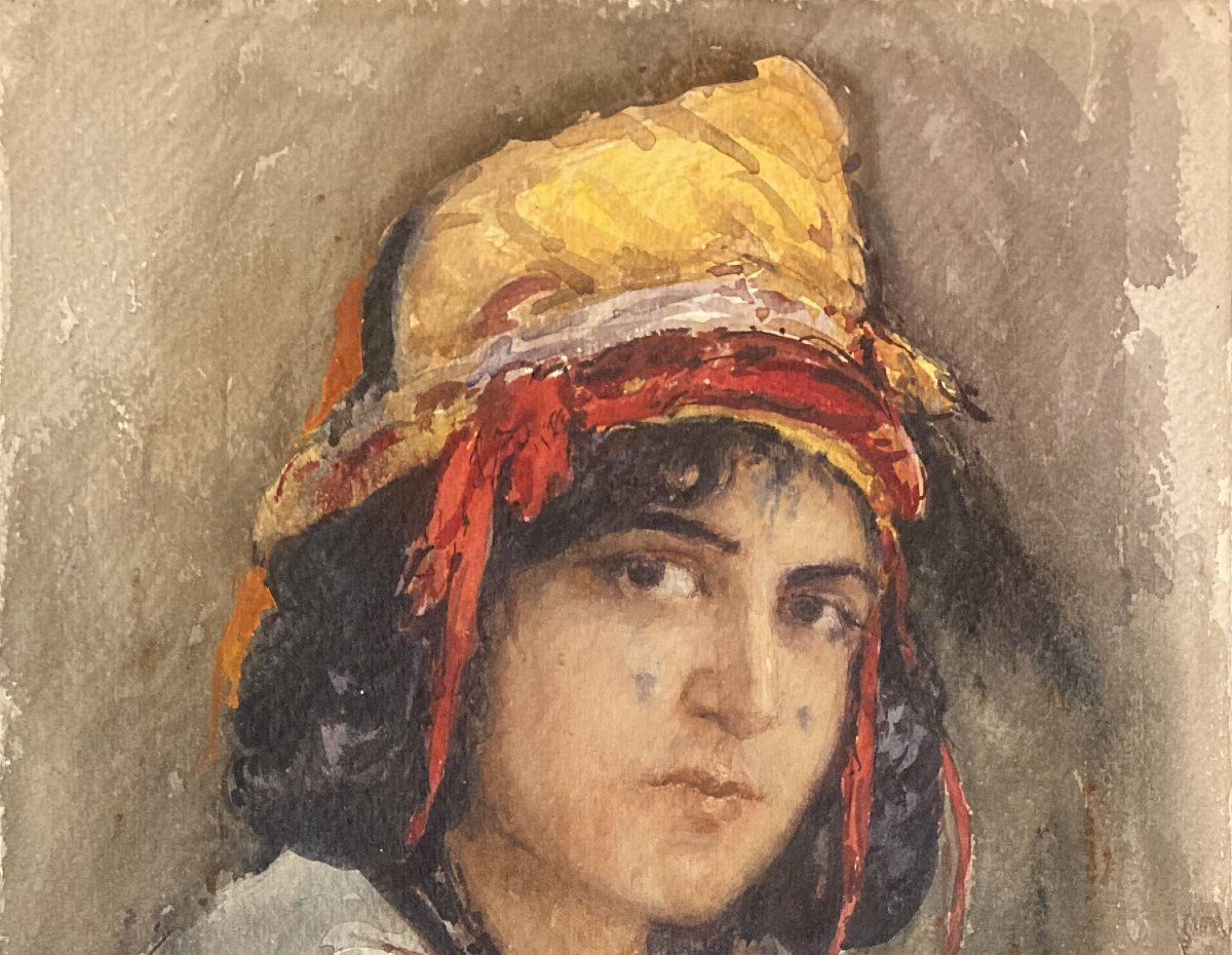 VILLON Eugène (1879-1951) "Orientale" Dessin à l'aquarelle, Signé-photo-2