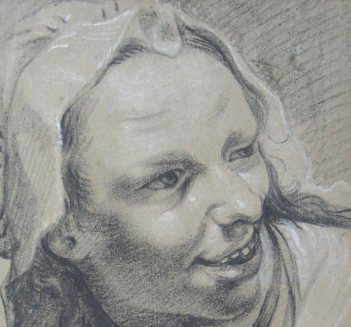 Garemyn Jan Anton (1712-1799) Flemish School "portrait Of A Woman"drawing/black Chalkprovenance-photo-2
