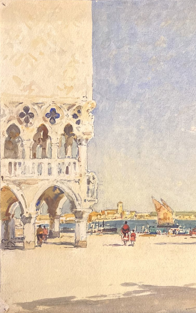 VILLON Eugène (1879-1951) "Venise" Dessin à l'aquarelle, Signé et daté-photo-2