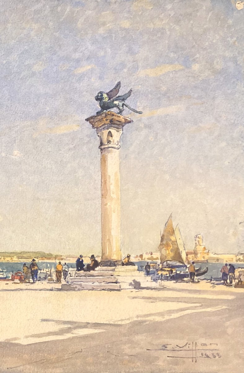 VILLON Eugène (1879-1951) "Venise" Dessin à l'aquarelle, Signé et daté-photo-3