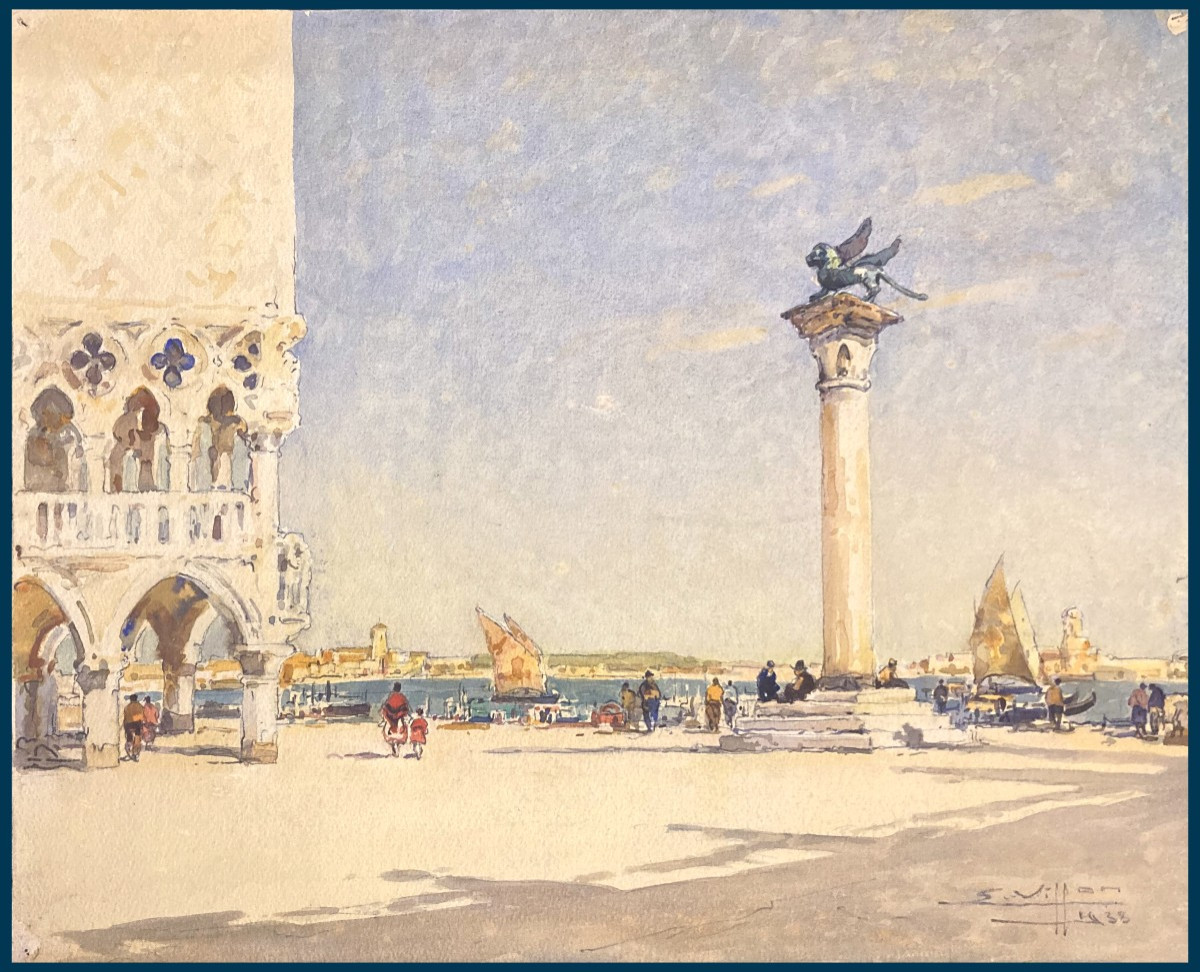 VILLON Eugène (1879-1951) "Venise" Dessin à l'aquarelle, Signé et daté