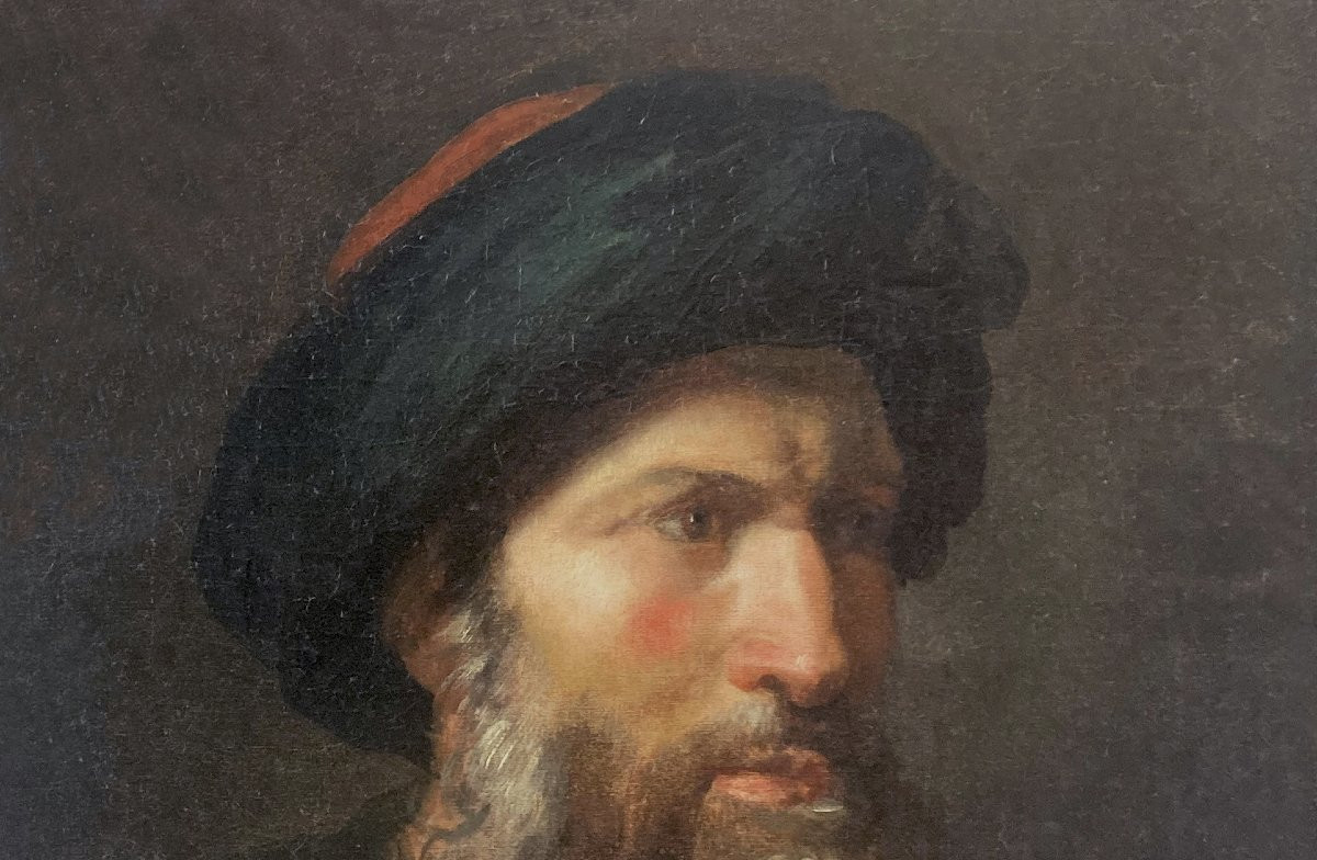 French School, Early 19th Century "head Of An Oriental" Oil On Canvas-photo-2