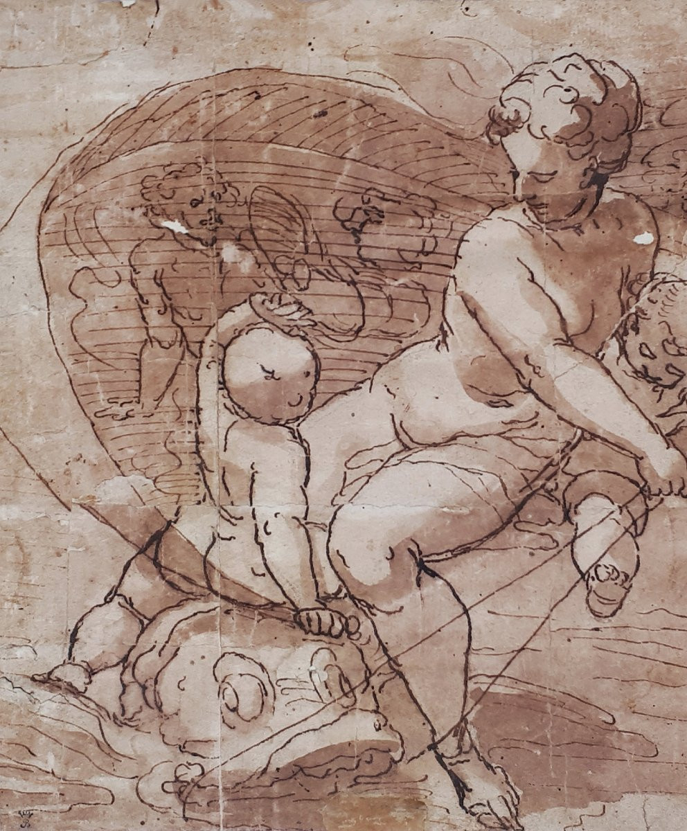 Italian School, 16th Century "galatea" Drawing/pen, Brown Wash, Théophile De Baranowicz Collection-photo-2