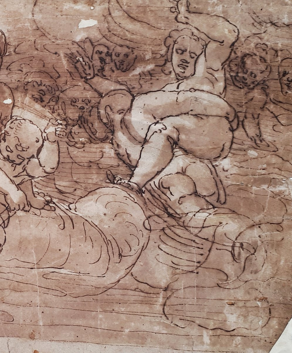 Italian School, 16th Century "galatea" Drawing/pen, Brown Wash, Théophile De Baranowicz Collection-photo-3