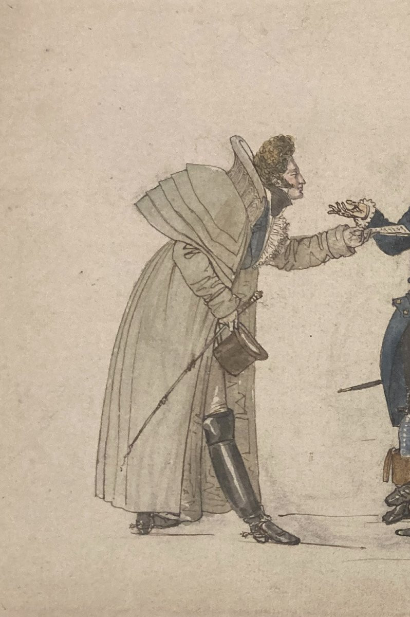 Lanté, Louis Marie (1789-1871) "english Costumes" Drawing/pen And Watercolor, V. Sardou Collection-photo-2