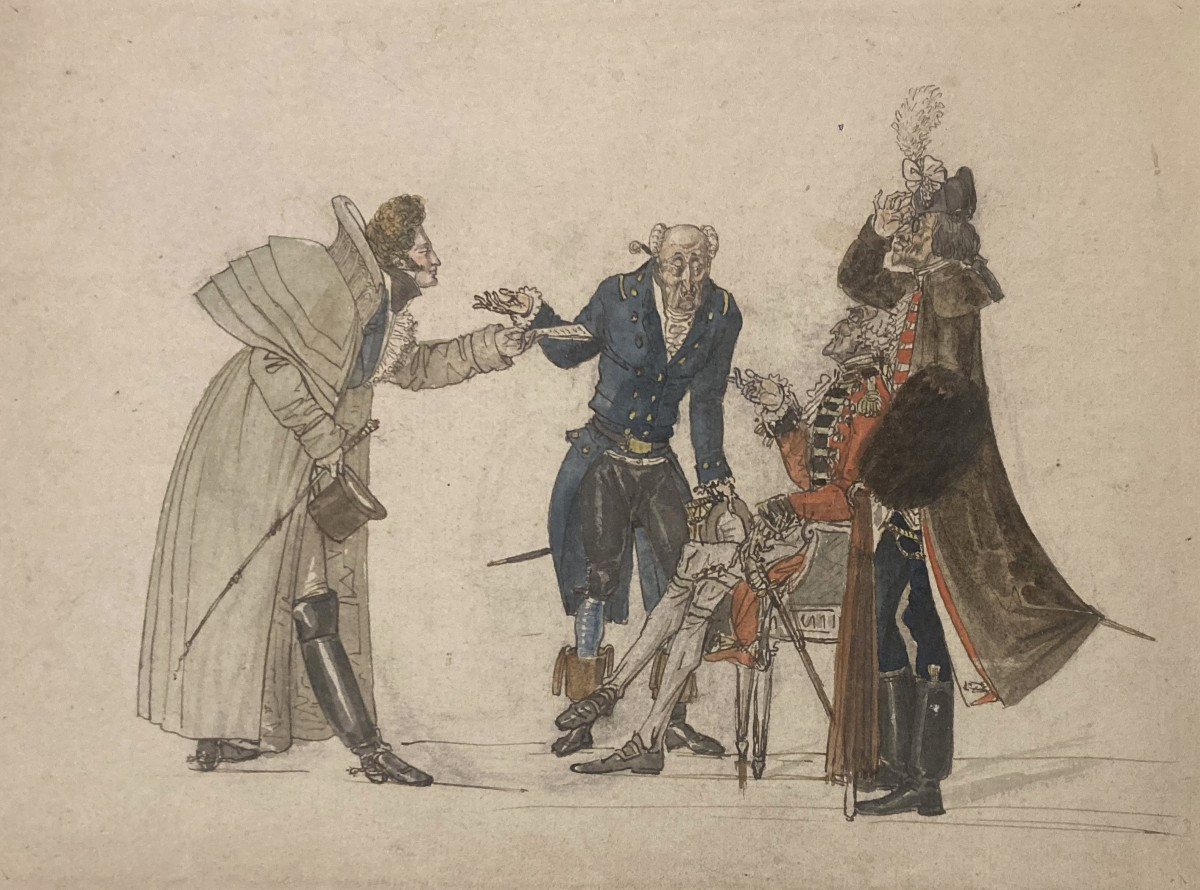 Lanté, Louis Marie (1789-1871) "english Costumes" Drawing/pen And Watercolor, V. Sardou Collection