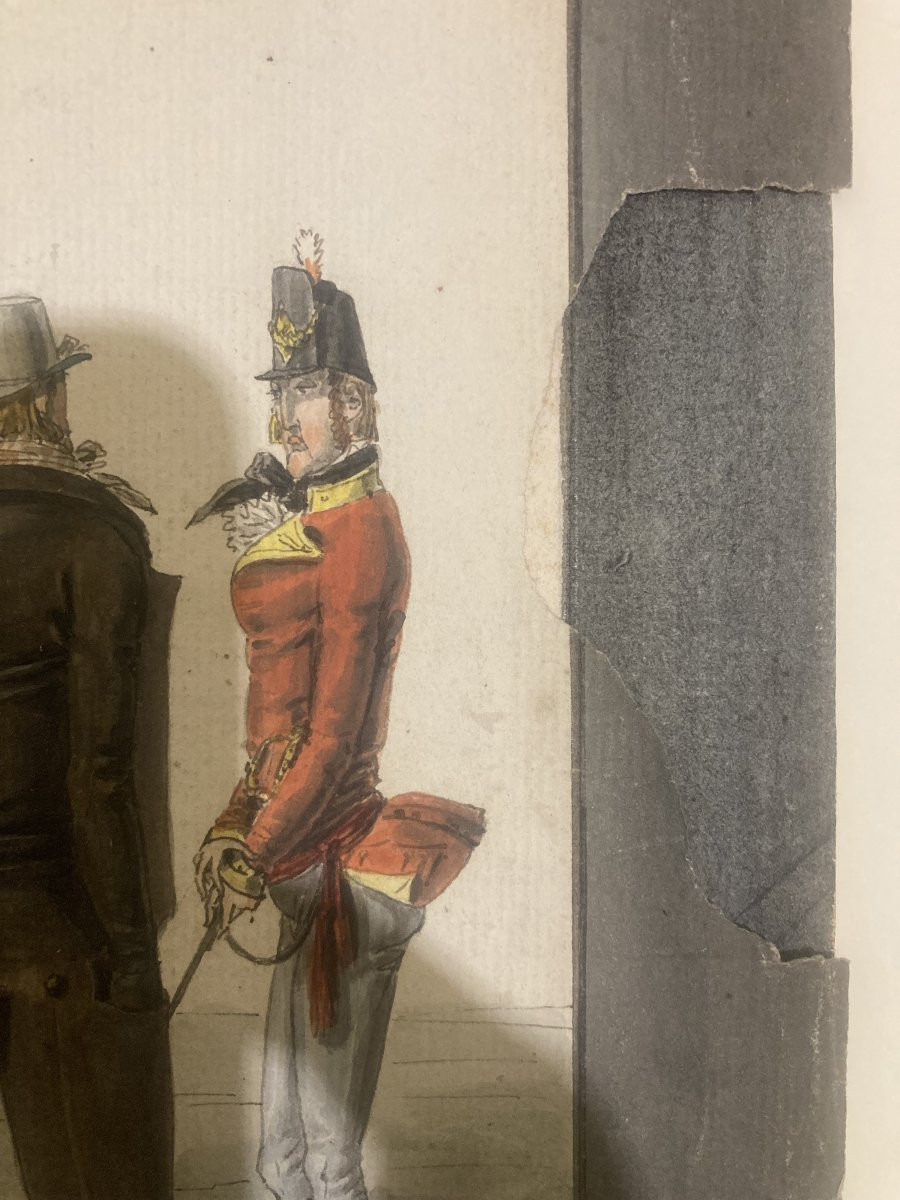 Lanté Louis Marie (1789-1871) "Les nouveaux débarqués 2" Dessin/Plume,aquarelle,Collect. SARDOU-photo-4