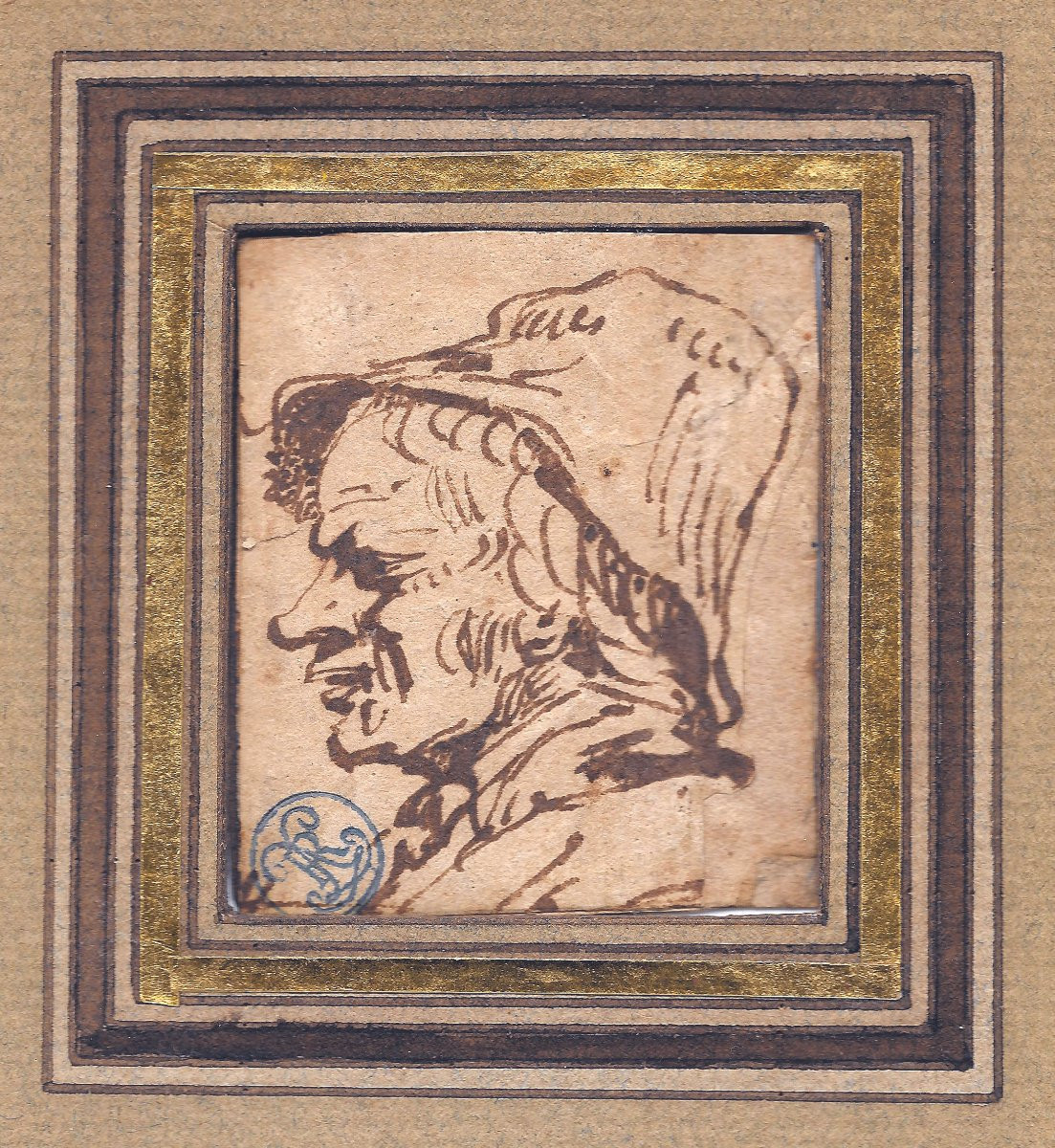 Craesbeeck Joos Van (1606-1661) Flemish "head Of A Man" Drawing/pen, Wash, Stamp, Provenance-photo-2