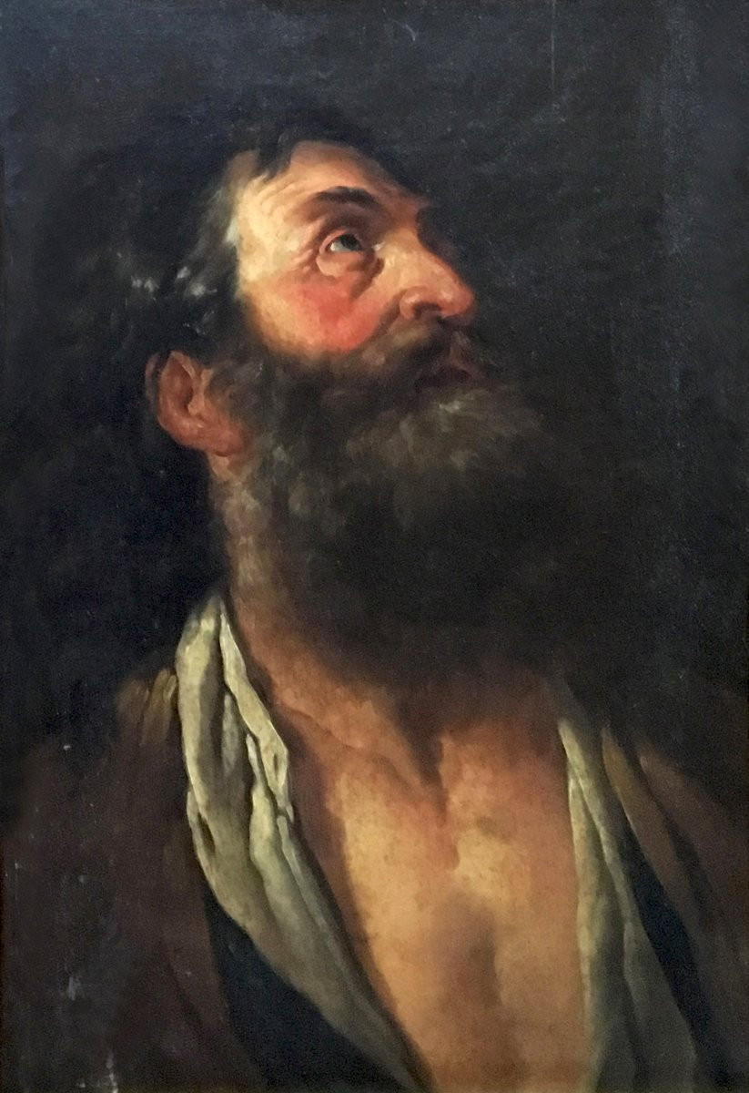Hallé Noël (1711-1781) Attrib. To "bearded Man,eyes Raised" Oil/paper/mounted/canvas,18th Frame-photo-2