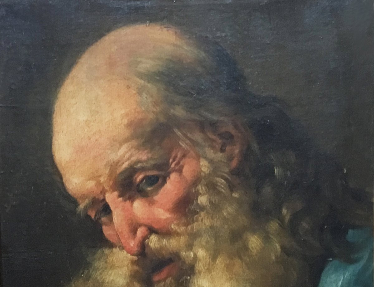 Hallé Noël (1711-1781) Attrib. To "bearded Man, Head Bowed" Oil/paper,mounted/board, 18th Frame-photo-2