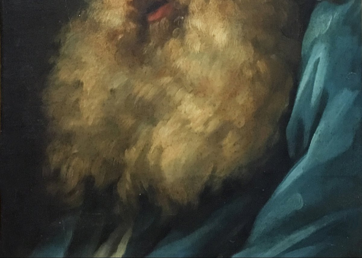 Hallé Noël (1711-1781) Attrib. To "bearded Man, Head Bowed" Oil/paper,mounted/board, 18th Frame-photo-3