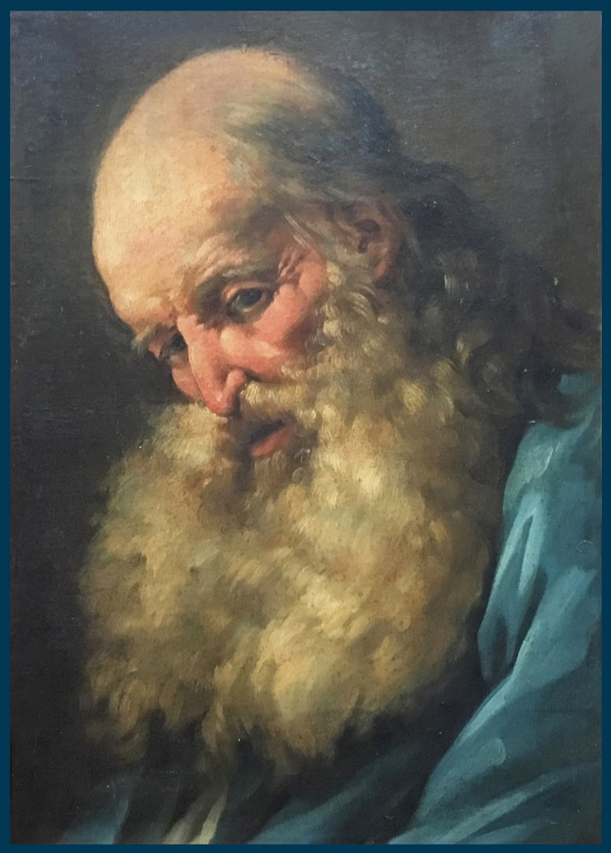Hallé Noël (1711-1781) Attrib. To "bearded Man, Head Bowed" Oil/paper,mounted/board, 18th Frame