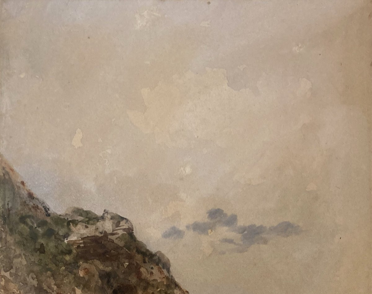 Jules Noël (1810-1881) "marine" Watercolor And White Gouache, Signed-photo-2