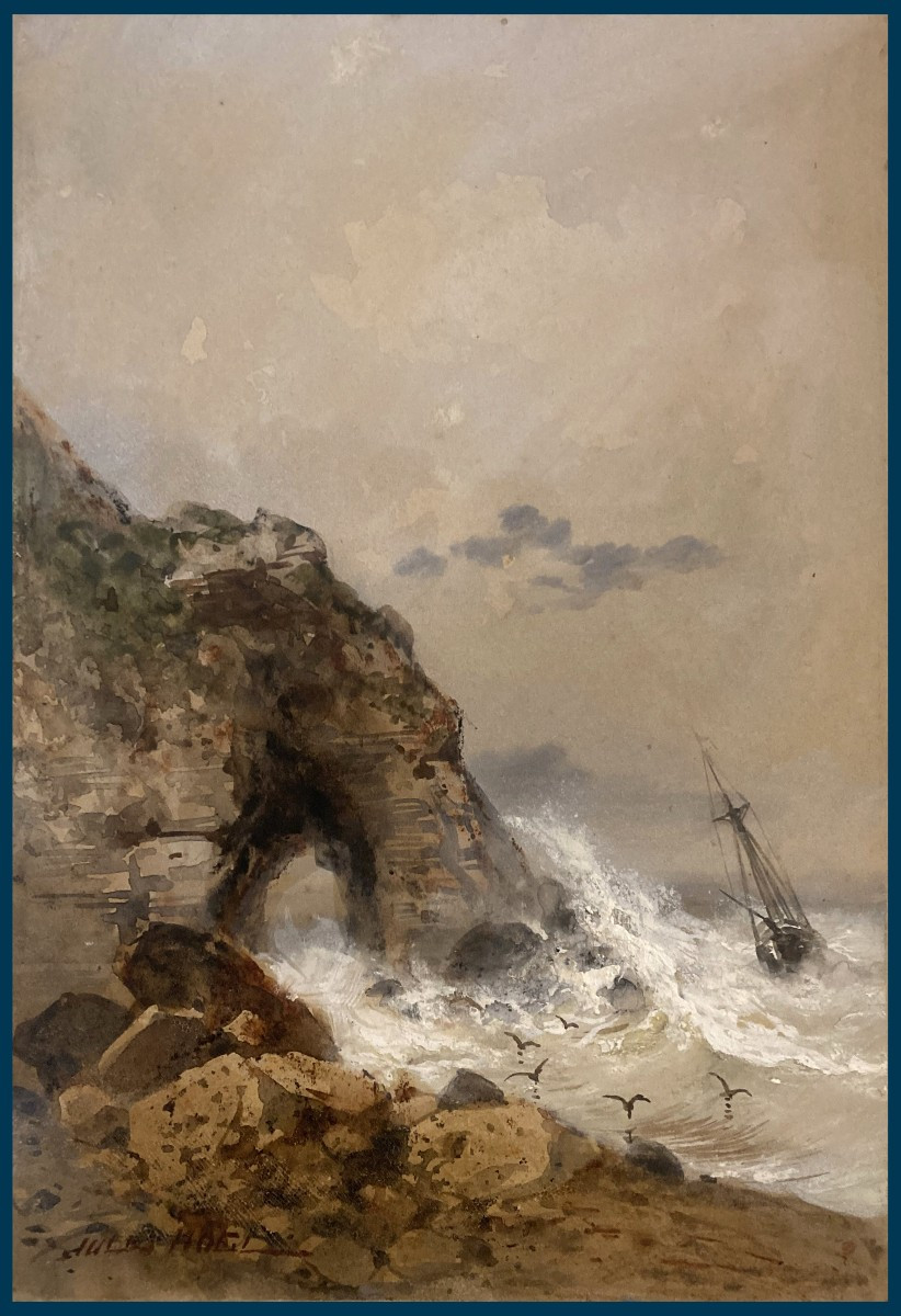 Jules Noël (1810-1881) "marine" Watercolor And White Gouache, Signed