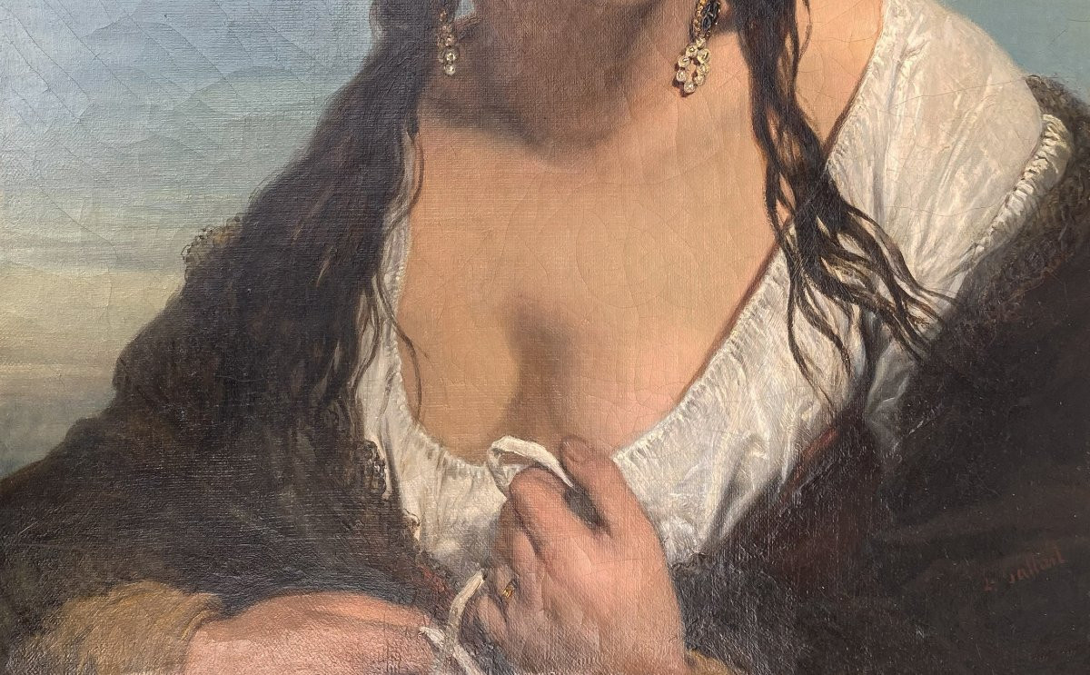 GALLAIT Louis (1810-1887) "Portrait de femme" Huile sur toile, Signé, Son beau cadre époque 19e-photo-4