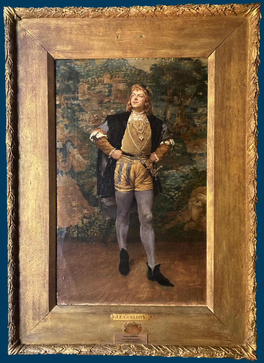 Gueldry Ferdinand (1858-1945) "portrait Of Henry Samary" Oil On Canvas, Signed, Original 19th-century Frame, Label