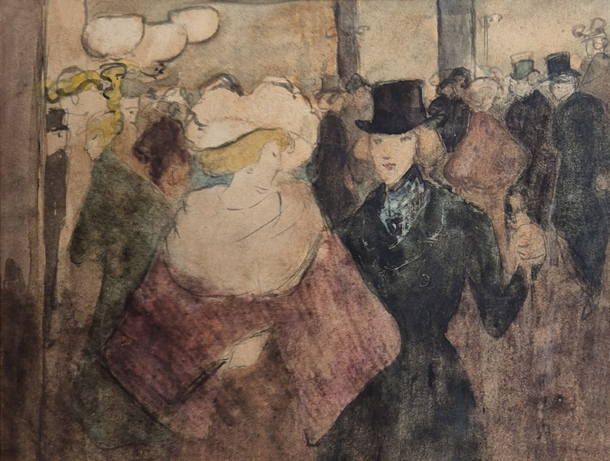 Georges Bottini (1874-1907) "elegant Women" Watercolor, Signed And Dated-photo-3