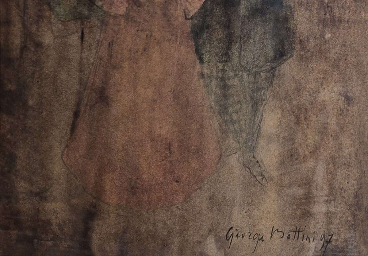 Georges Bottini (1874-1907) "elegant Women" Watercolor, Signed And Dated-photo-4