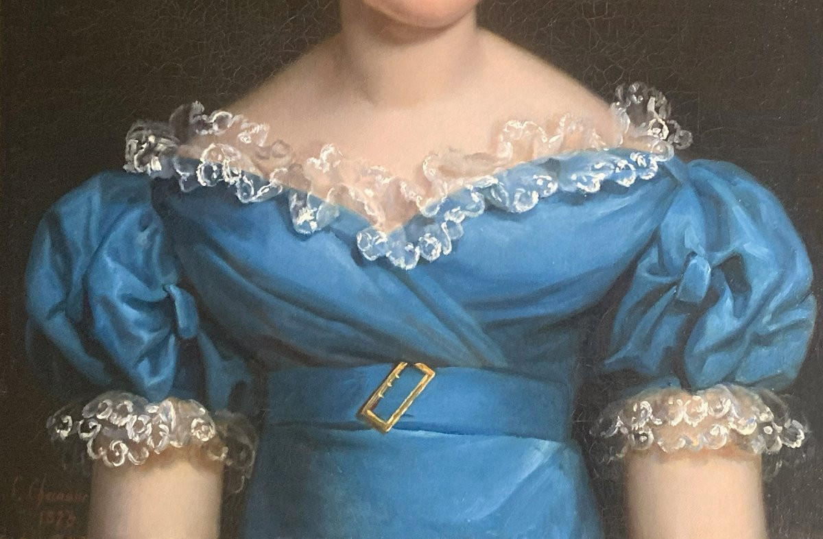 CHERADAME Sophie Née BERTAUD (1793-1829)"Portrait femme" Huile/toile,Signé,Daté,Cadre d'origine-photo-3