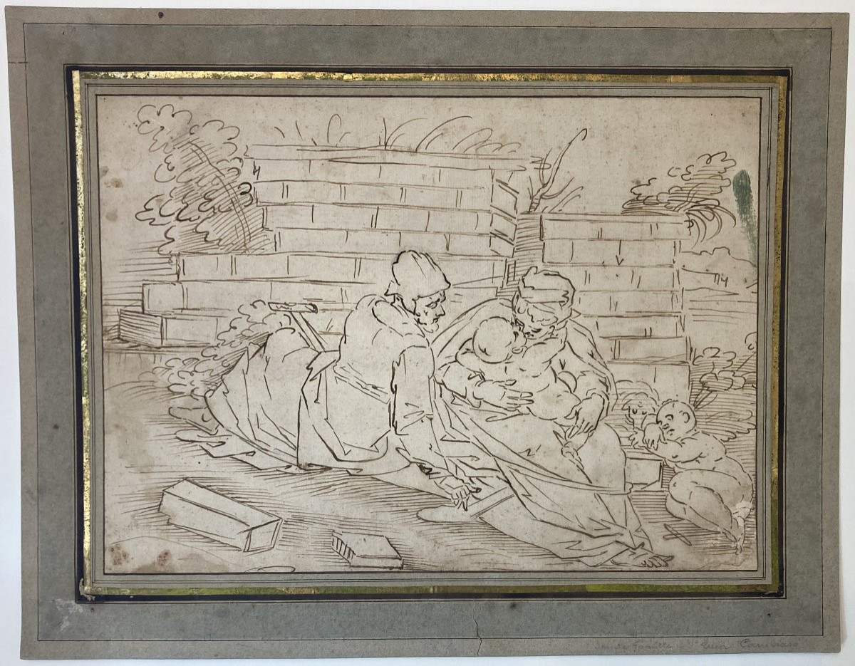 ECOLE FRANCAISE 16E SIECLE "La Sainte Famille" Dessin à la plume-photo-4