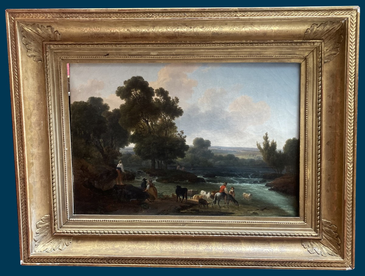 ECOLE FRANCAISE FIN DU 18E SIECLE "Paysage animé" Huile sur toile