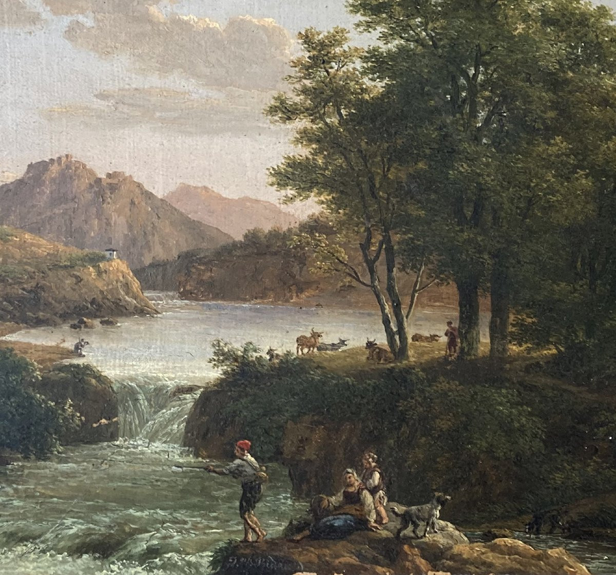 Jean-pierre Bidauld (1745-1813) "animated Landscape By The River" Oil On Canvas, Signed, Framed-photo-3