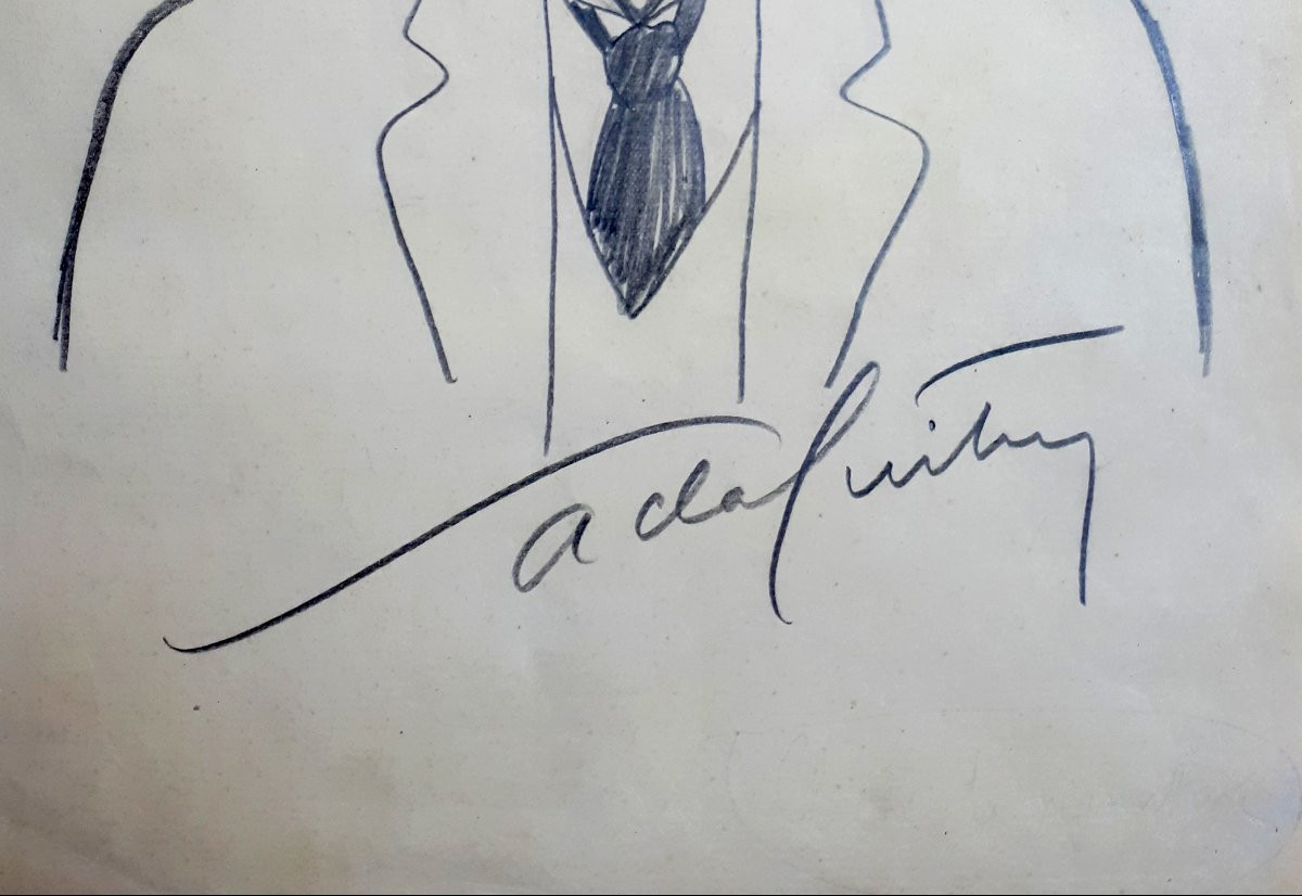 Sacha Guitry (1885-1957) "self-portrait" Black Pencil Drawing, Signed, 19th-century Frame-photo-3