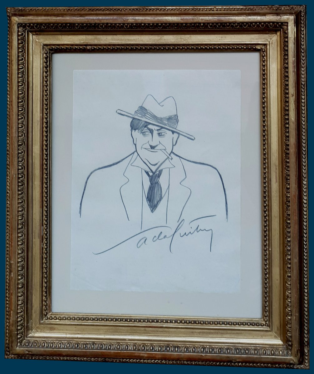 Sacha Guitry (1885-1957) "self-portrait" Black Pencil Drawing, Signed, 19th-century Frame-photo-4