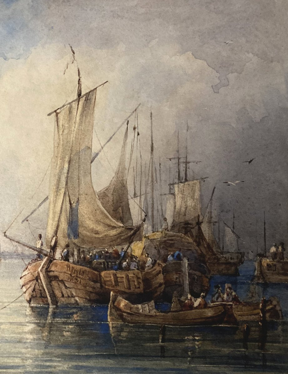 William Wyld (1806-1889) "marine" Drawing/watercolor, Signed-photo-3