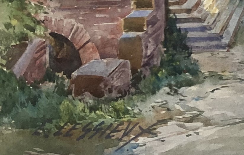 LESSIEUX Ernest (1848-1925) "Rome" Dessin à l'aquarelle, Signé-photo-4