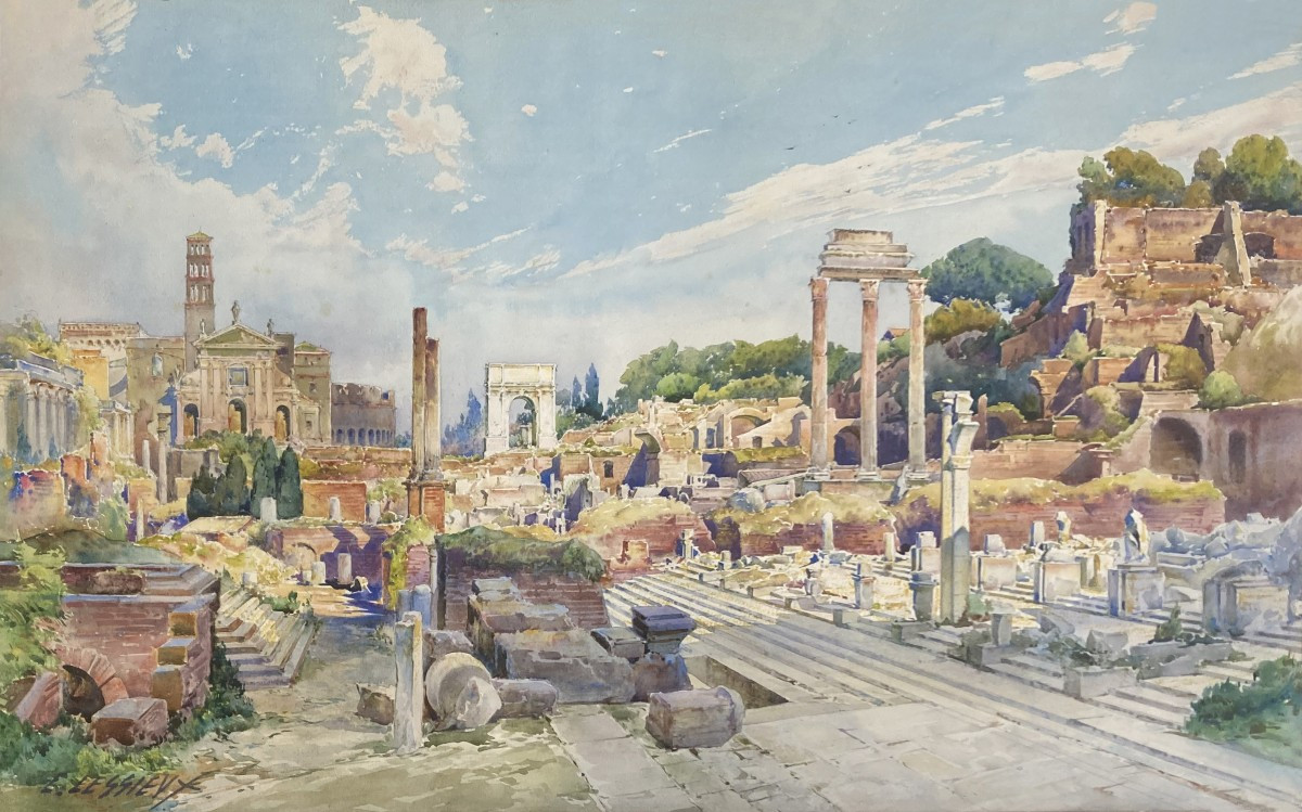 LESSIEUX Ernest (1848-1925) "Rome" Dessin à l'aquarelle, Signé