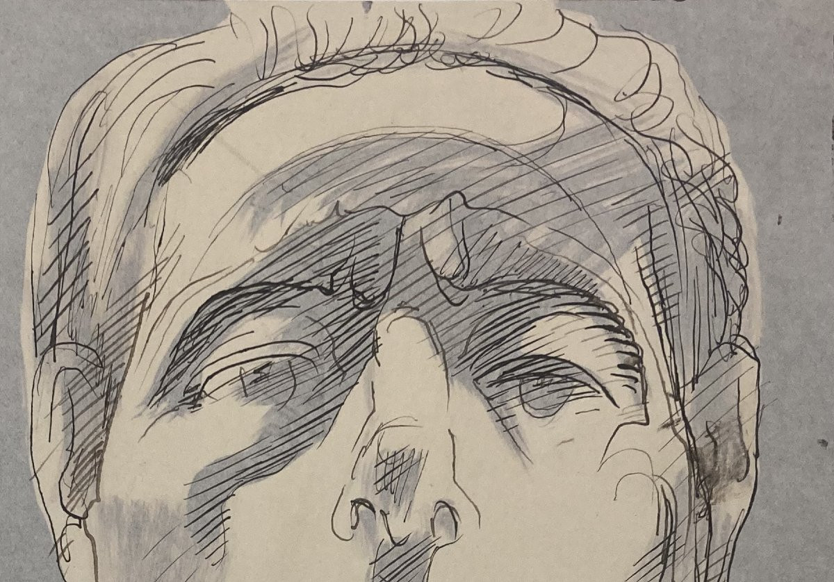 WAROQUIER DE Henry (1881-1970) "Tête d'homme" Dessin/Plume et lavis d'encre, Signé et daté-photo-2