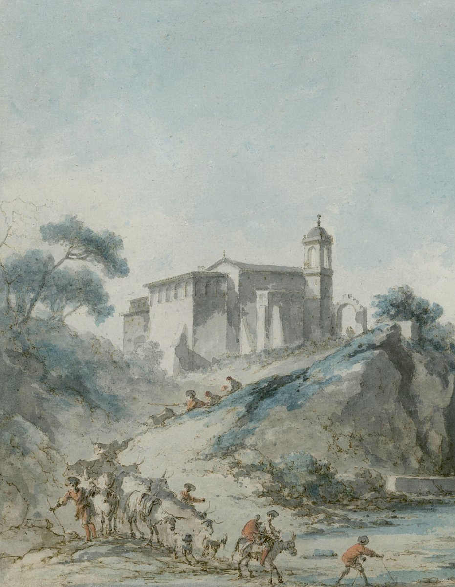 Chatelet Claude Louis (1753-1795) "landscape Of Italy" Drawing/pen And Watercolor, 19th Frame-photo-3