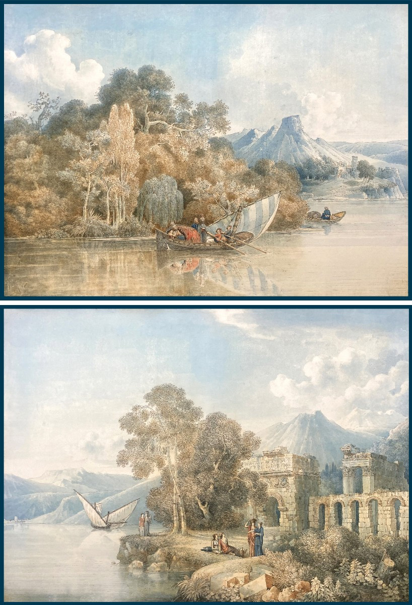 Cassas Louis-françois (1756-1827)  2 Watercolors "women By A Shore" And "turbaned Men"