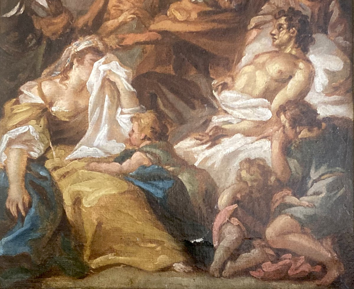DESHAIS Jean-Baptiste,Attribué à (1729-1765) "La mort de Germanicus"Huile/papier marouflé/toile-photo-3