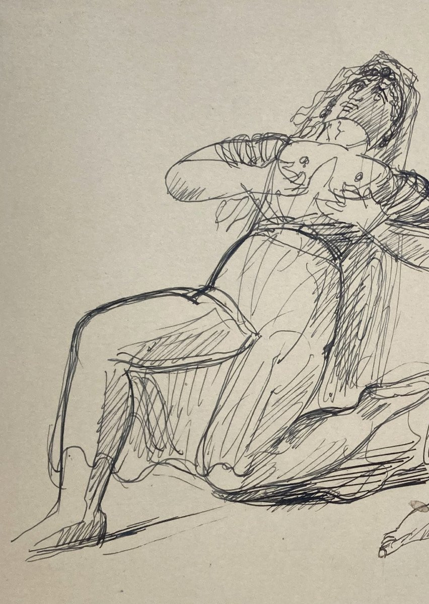 WAROQUIER DE Henry (1881-1970) "Etude pour l'Espagne" Dessin à la plume, Signé et daté-photo-2