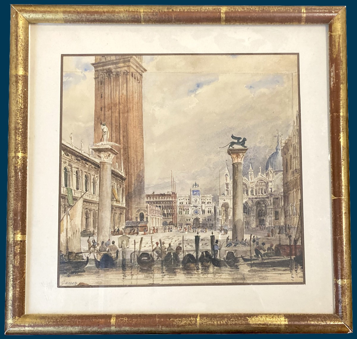 Garrez Pierre-joseph (1802-1852) "place St Marc, Venice" Watercolor, Signed