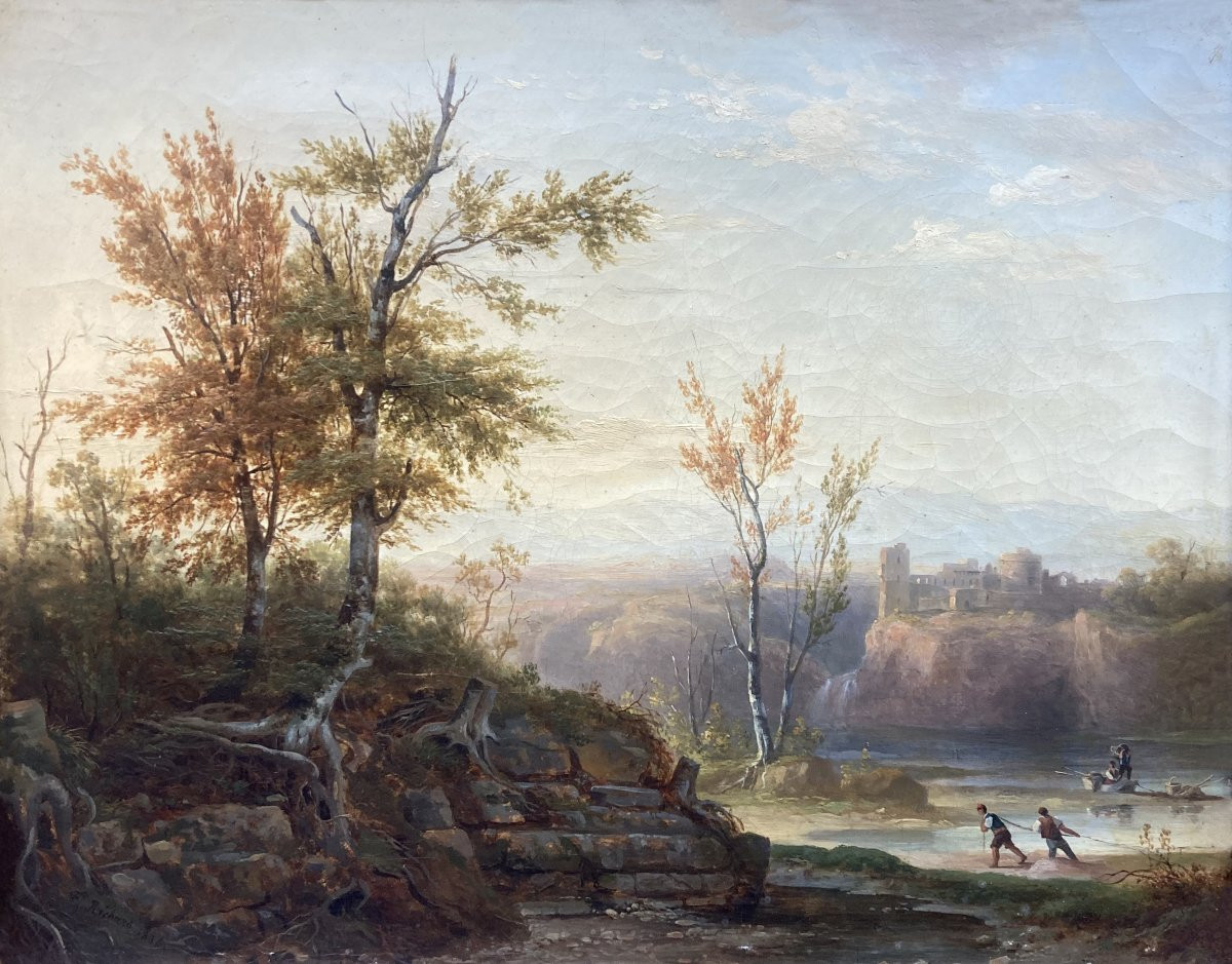 Richard Théodore (1782-1859) "animated Landscape" Oil On Canvas, Signed And Dated-photo-2