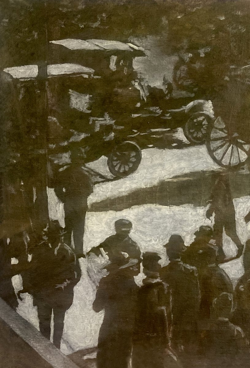 ECOLE FRANCAISE VERS 1900 "Scène de rue" Huile sur toile-photo-2
