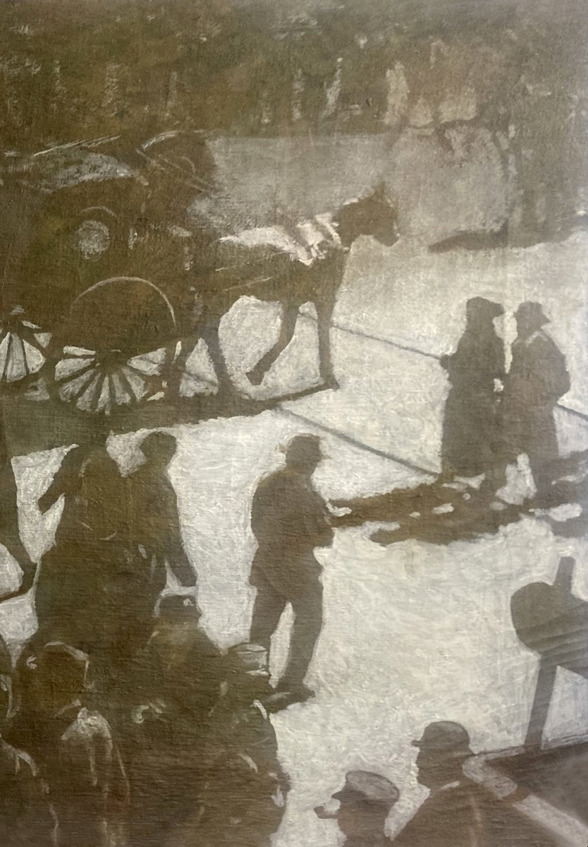 ECOLE FRANCAISE VERS 1900 "Scène de rue" Huile sur toile-photo-3