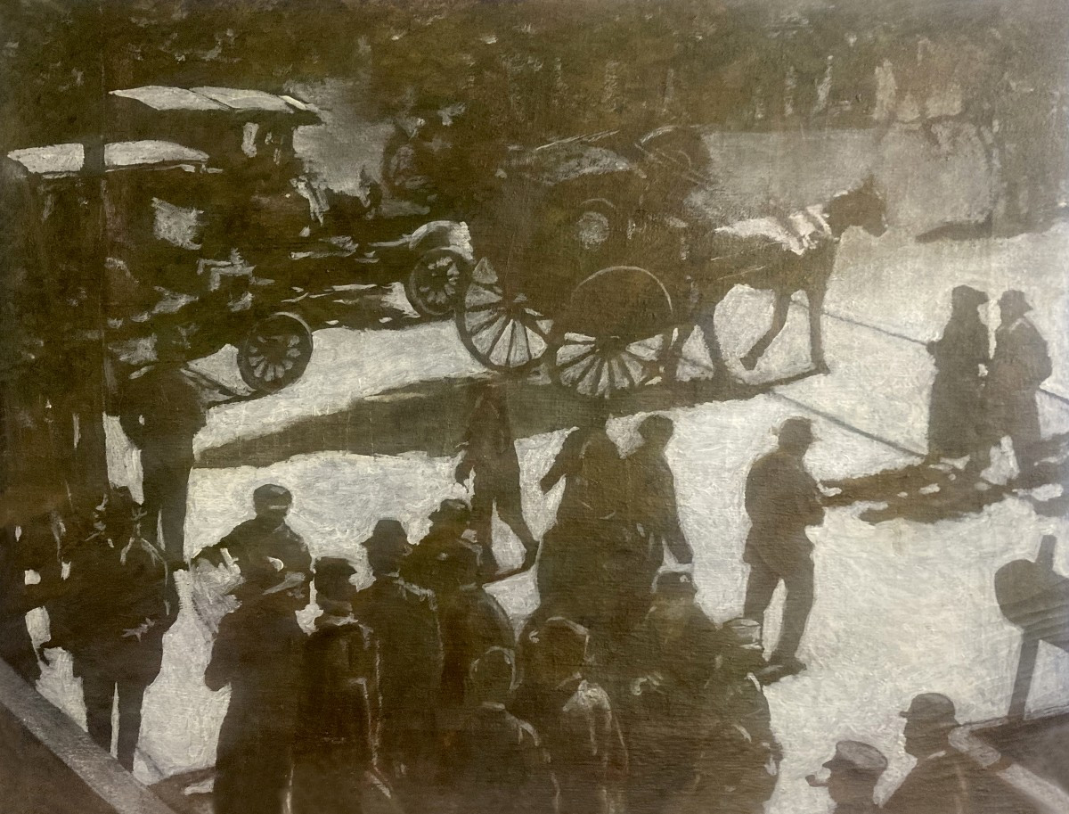 ECOLE FRANCAISE VERS 1900 "Scène de rue" Huile sur toile