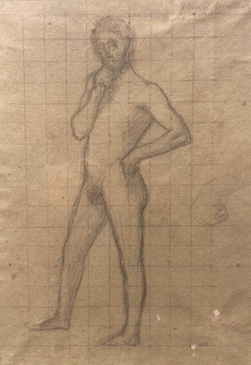 PUVIS DE CHAVANNES Pierre (1824-1898) "Jeune homme" Dessin au crayon noir, Porte le cachet-photo-2