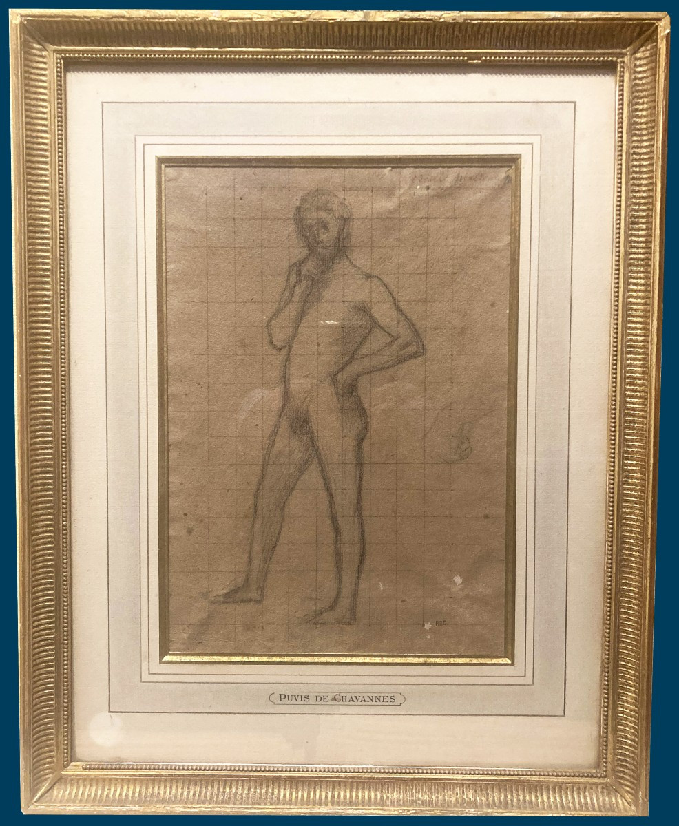 PUVIS DE CHAVANNES Pierre (1824-1898) "Jeune homme" Dessin au crayon noir, Porte le cachet