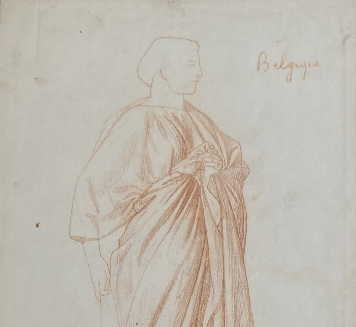 Gérôme Jean Léon (1824-1904) "study Draped Figure" Drawing/red Chalk, Annotated, Stamp/a. Morot-photo-2