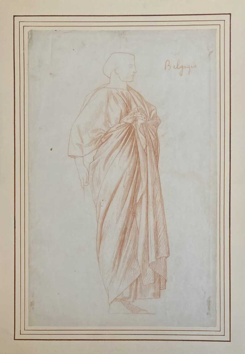 Gérôme Jean Léon (1824-1904) "study Draped Figure" Drawing/red Chalk, Annotated, Stamp/a. Morot