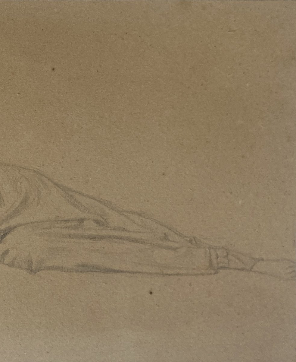 FLANDRIN Hippolyte (1809-1864) "Sainte allongée" Dessin/Crayon noir, Porte le cachet -photo-3