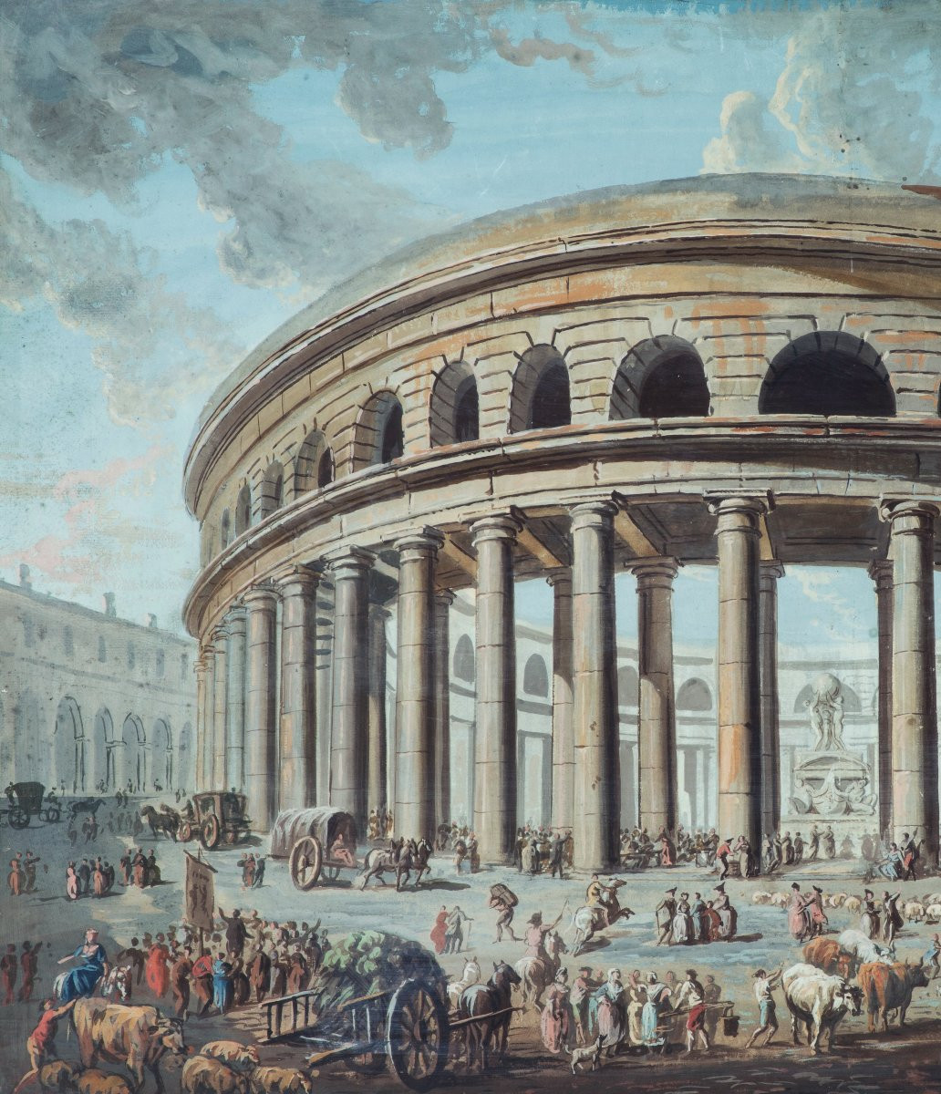 Italian School 18th Century "fantasy Architecture" Drawing/gouache, Frame-photo-2