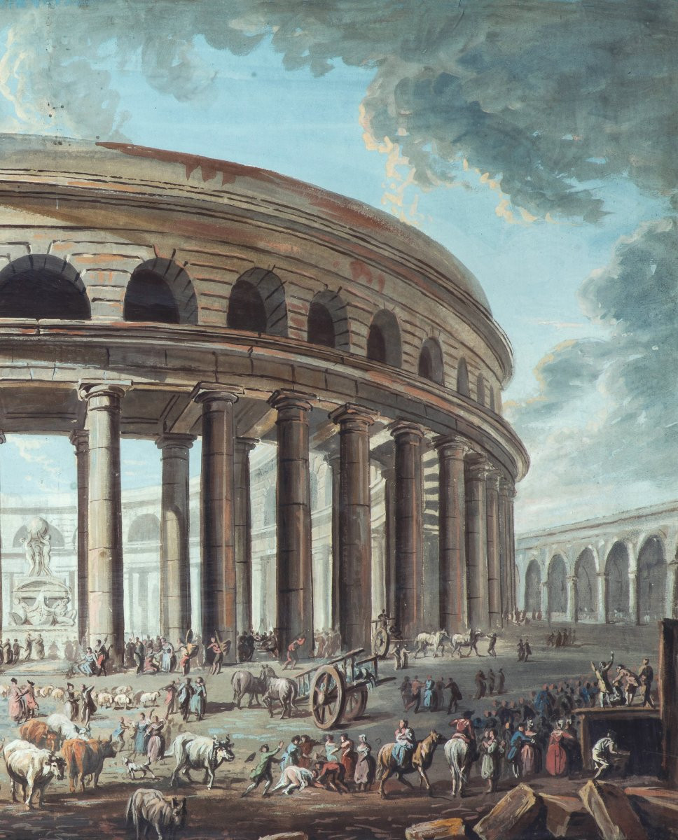 Italian School 18th Century "fantasy Architecture" Drawing/gouache, Frame-photo-3