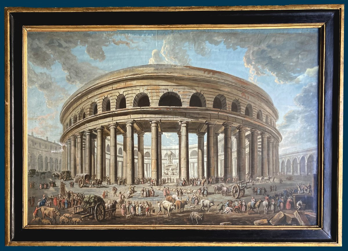 Italian School 18th Century "fantasy Architecture" Drawing/gouache, Frame-photo-4