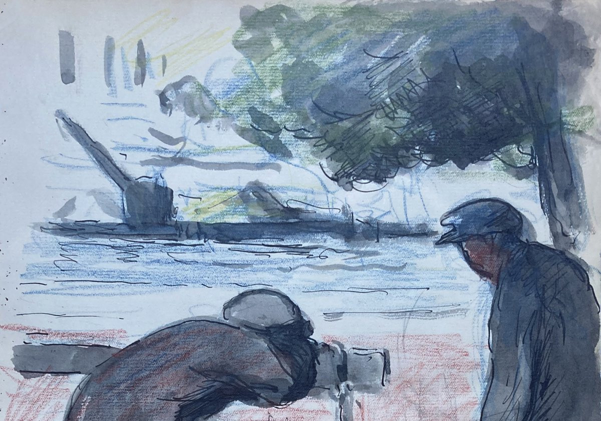 LUCE Maximilien (1858-1941) "Personnages"Dessin/Encre,aquarelle, Signé,daté, Collection Asselin-photo-2